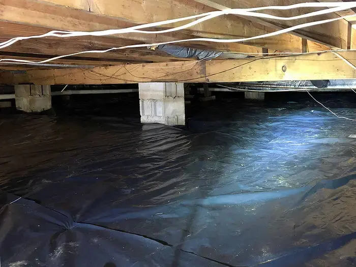 Standing water in the crawlspace under a raised Metairie home