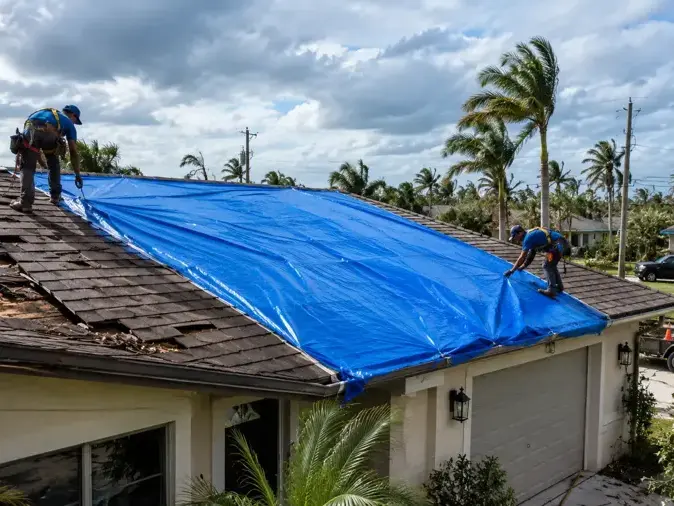 Hurricane wind and rain damage to a roof and ceiling in Metairie