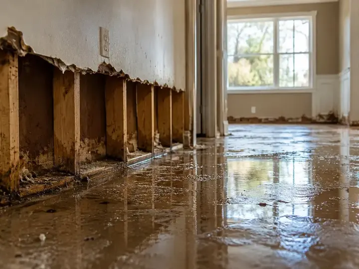 Storm floodwater standing inside a Metairie, LA house after heavy rain